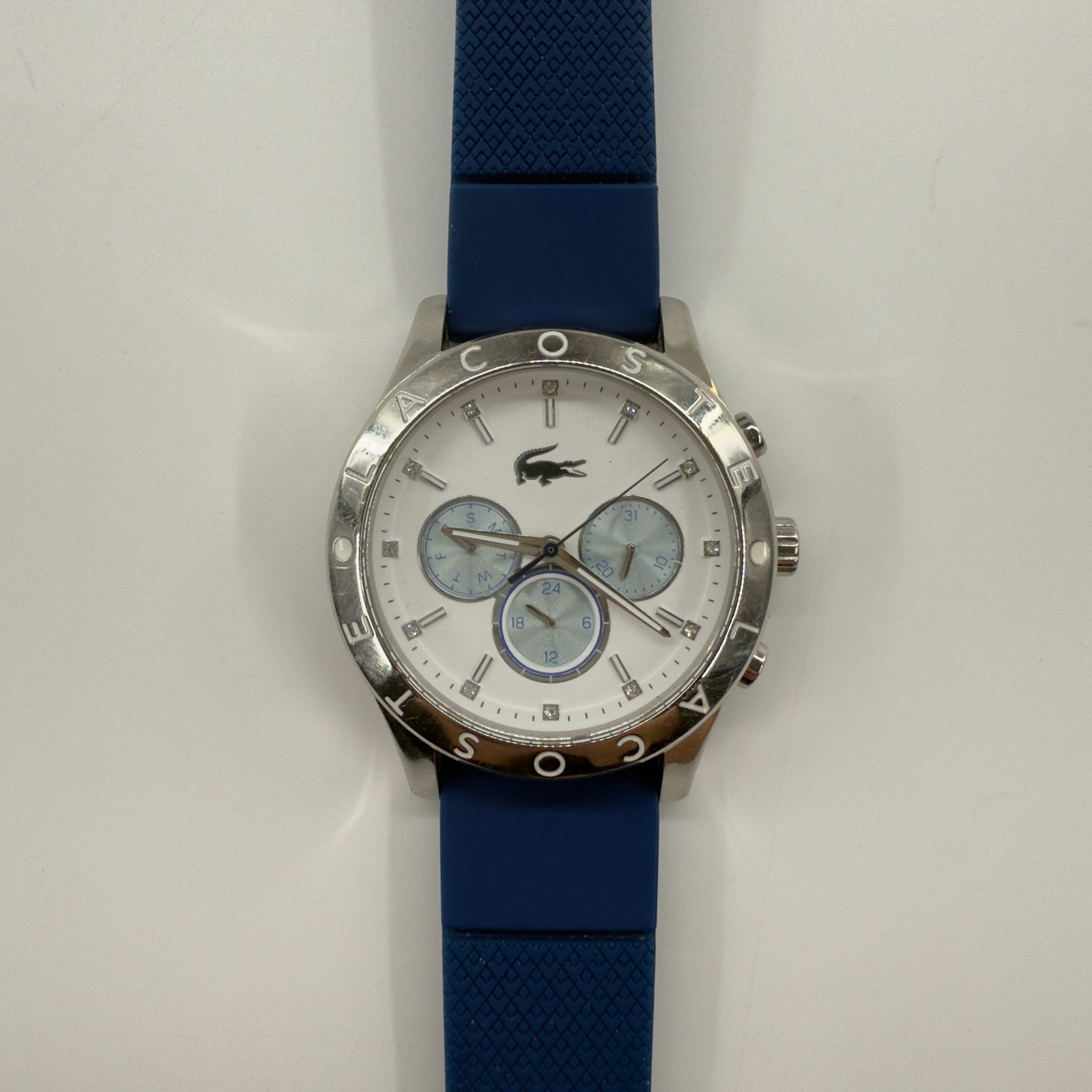 Lacoste Mens Quartz Chronograph Watch 40mm White Dial Blue Strap Stainless Steel